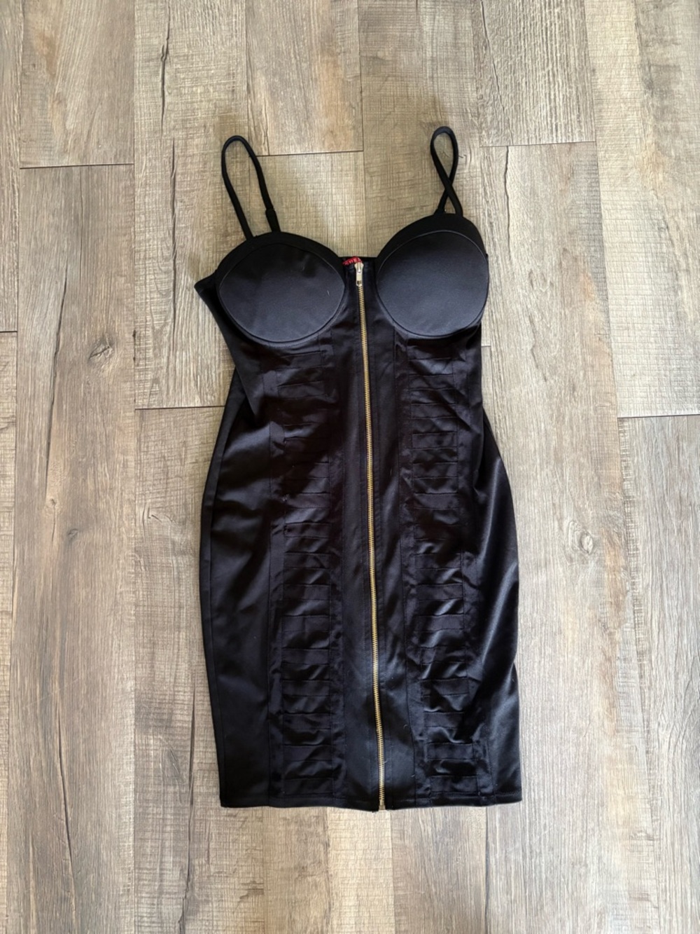 Guess Black Satin Zip-Front Bodycon Slip Dress